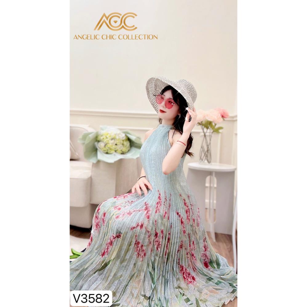 (hàng có sẵn ) VÁY MAXI CỔ YẾM DÁNG XUÔNG DẬP LY ĐI CHƠI, ĐI BIỂN V3582 - DVC phân phối á store