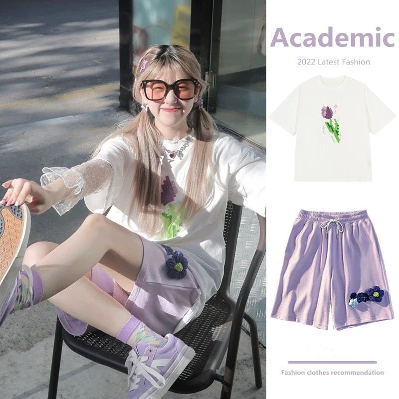 🌷Set thể thao bộ màu tím nhạt ngắn đáng yêu XR5110