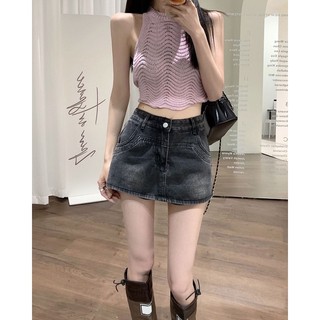 Quần sooc jeans nữ giả váy lưng cao