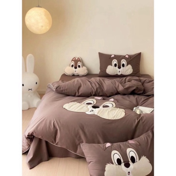 Bộ chăn ga gối Cotton Linen Disney hoạt hình cho bé tặng kèm gối trang trí, chăn ga gối cotton linen cho bé