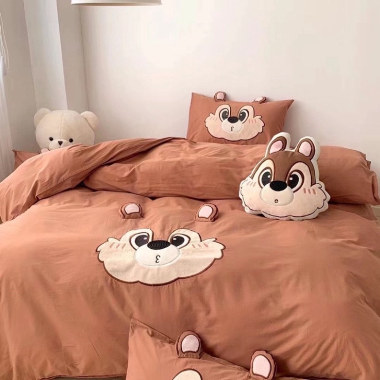 Bộ chăn ga gối Cotton Linen Disney hoạt hình cho bé tặng kèm gối trang trí, chăn ga gối cotton linen cho bé