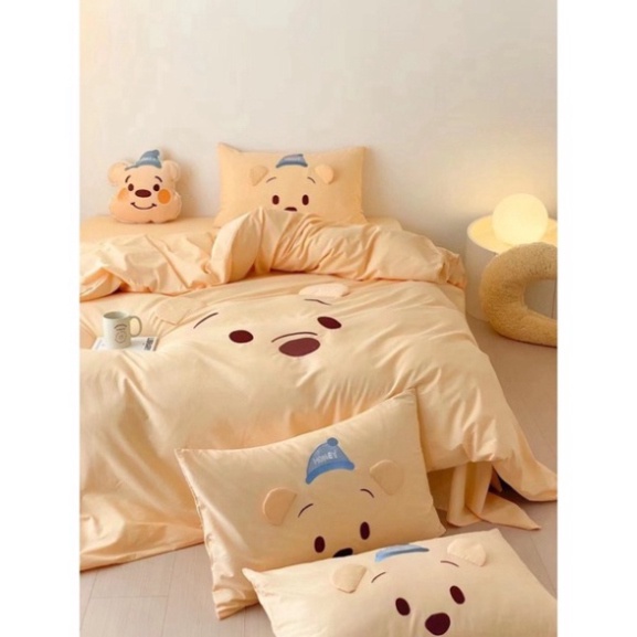 Bộ chăn ga gối Cotton Linen Disney hoạt hình cho bé tặng kèm gối trang trí, chăn ga gối cotton linen cho bé