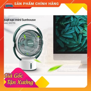 Quạt sạc tích điện sunhouse shd7116 tích hợp đèn ngủ 2 trong 1, pin trâu 10 tiếng, di chuyển linh hoạt