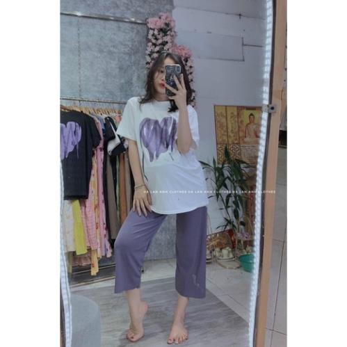 BỘ ĐỒ BẦU THUN TĂM QUẦN CÓ CHUN CHỈNH MÀU TÍM MỘNG MƠ