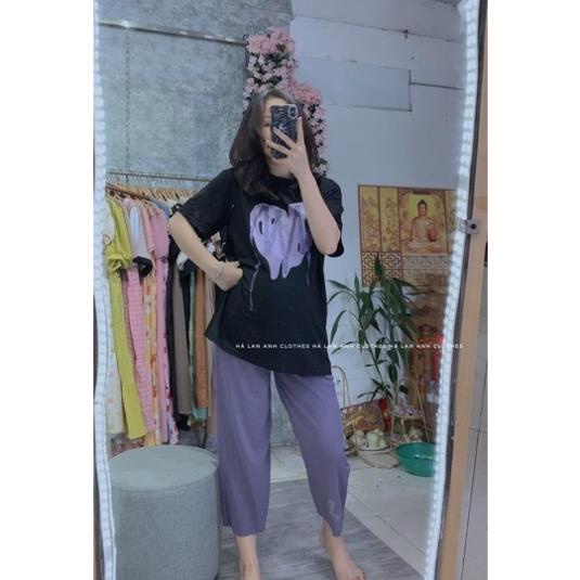 BỘ ĐỒ BẦU THUN TĂM QUẦN CÓ CHUN CHỈNH MÀU TÍM MỘNG MƠ