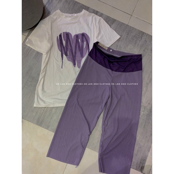 BỘ ĐỒ BẦU THUN TĂM QUẦN CÓ CHUN CHỈNH MÀU TÍM MỘNG MƠ