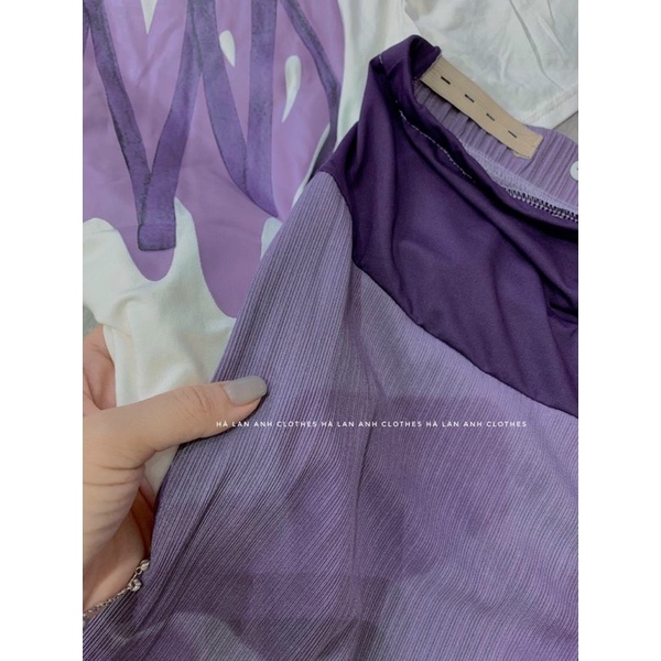 BỘ ĐỒ BẦU THUN TĂM QUẦN CÓ CHUN CHỈNH MÀU TÍM MỘNG MƠ