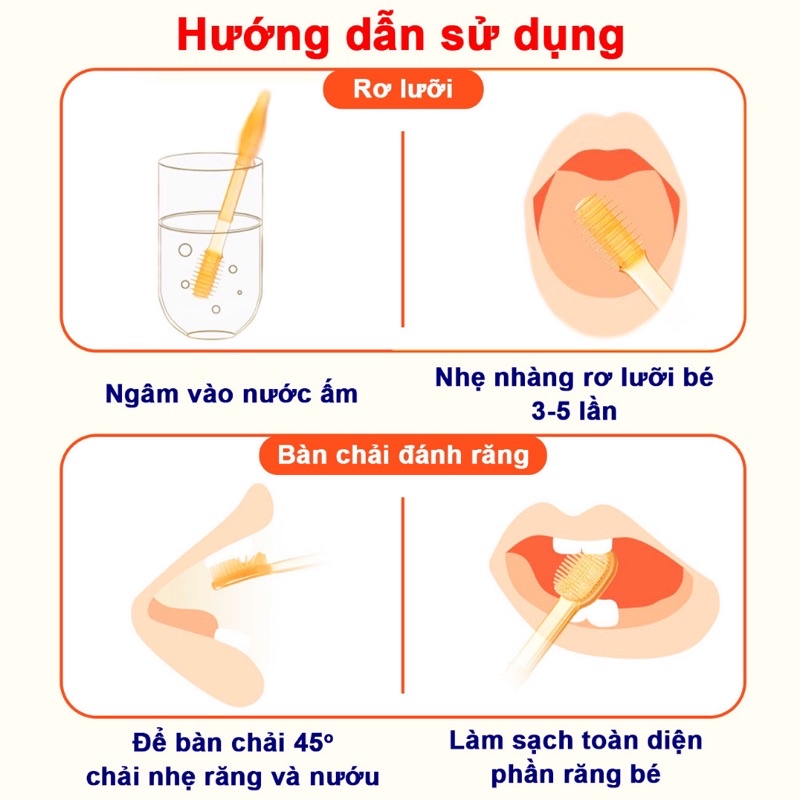 Bàn chải đánh răng và rơ lưỡi silicon cho bé sơ sinh Từ 0-18 tháng