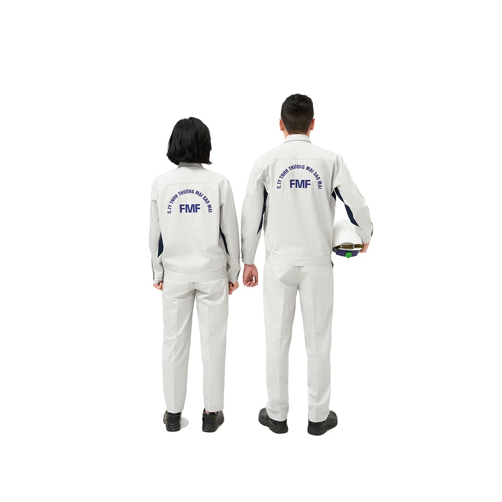 QUẦN ÁO BẢO HỘ LAO ĐỘNG FMF NAM /NỮ GREY PHỐI NAVY, CHẤT LIỆU VẢI TC CAO CẤP
