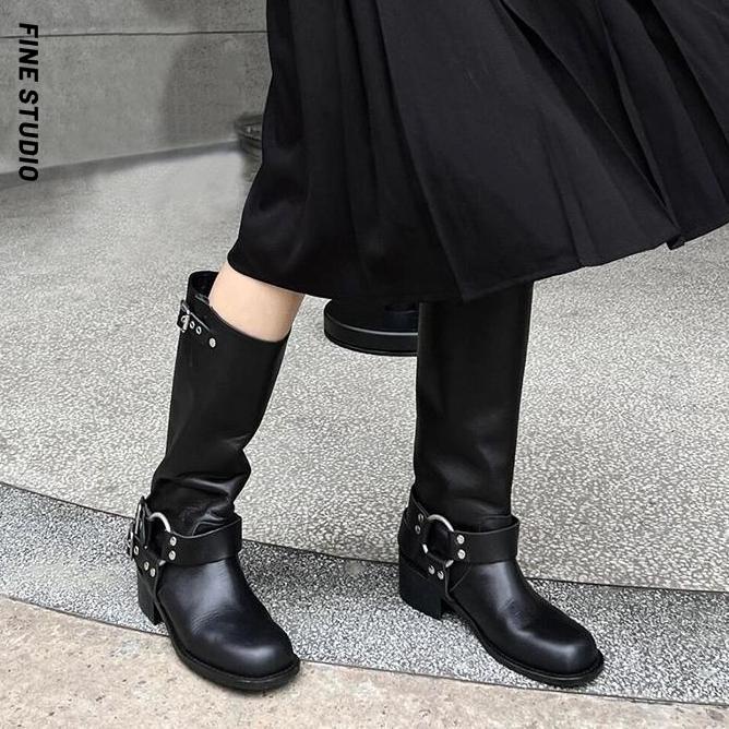 Giày Boots Cao Bồi Mũi Vuông Đế Dày Phong Cách Thời Trang Anh Quốc