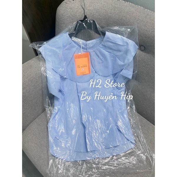 Áo sơ mi kẻ xanh cổ sen trẻ trung