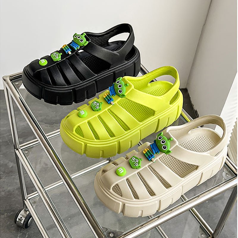 Dép Sandal Nữ kèm sticker, Dép quai hậu nữ đi học, đi chơi Độn Đế cao 6cm Ulzzang Phong Cách Unisex