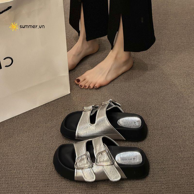 Dép Sandal Hở Ngón Đế Dày Quai Ngang Thời Trang Mùa Hè Hàn Quốc 2023 Mới