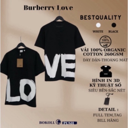 Áo thun tay lỡ Burberry nam nữ chữ LOVE 5D Áo phông đôi đẹp Burberry LOVE phong cách Luxury đen trắng vải cotton AT2