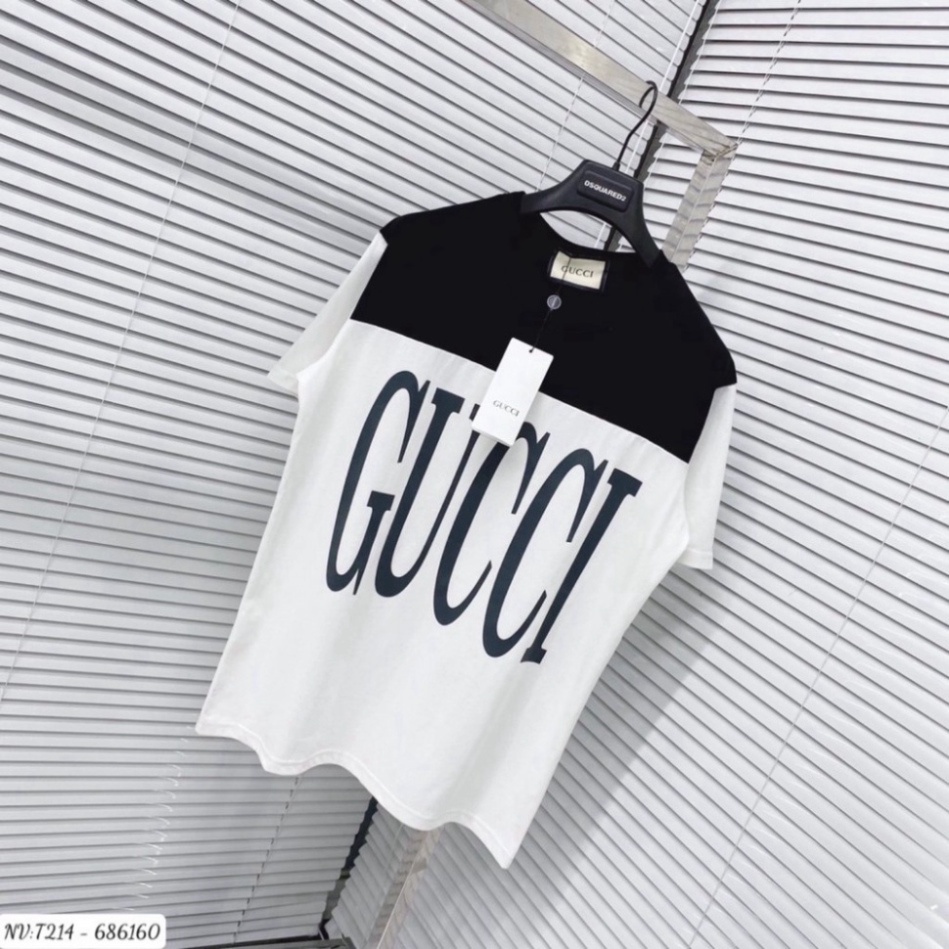 Áo thun nam nữ tay lỡ in chữ Gucci đen trắng HOTTREND, áo phông đôi Unisex 3158 cổ tròn chất cotton dày dặn cao cấp AT7 | BigBuy360 - bigbuy360.vn