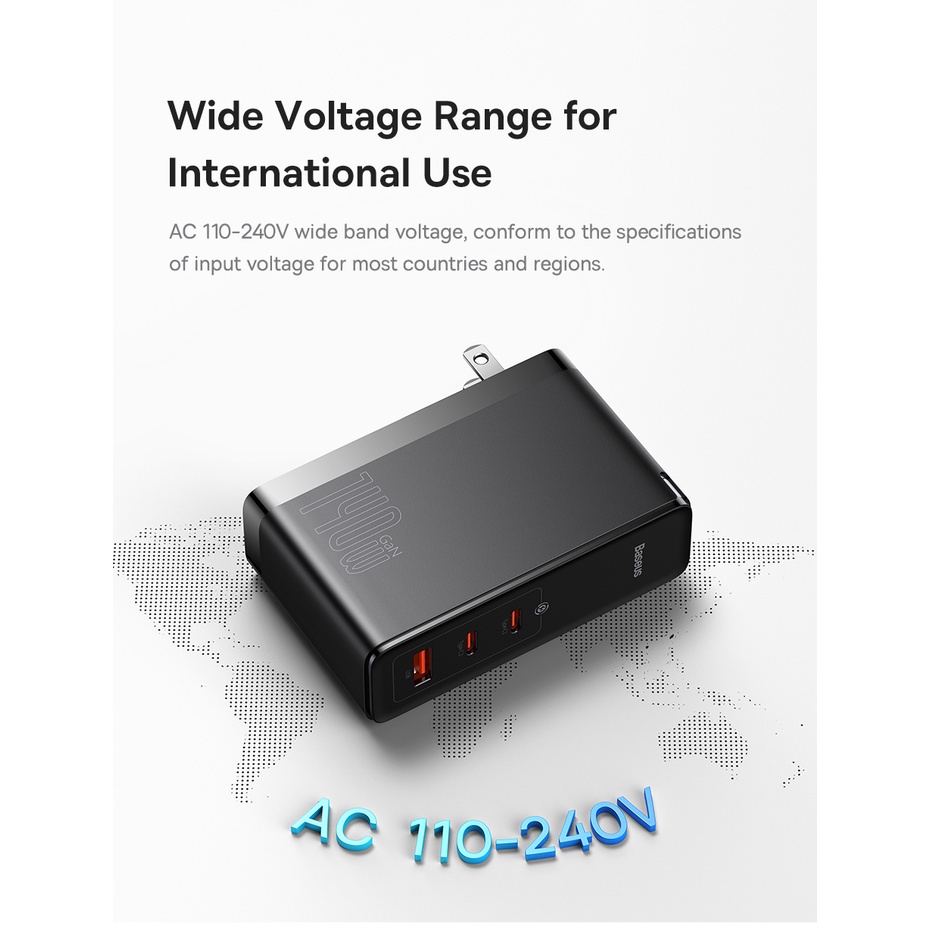 Bộ Sạc Nhanh Baseus GaN5 Pro 140W 1 USB + 2 Type-C PD3.1 dành cho máy tính bảng, laptop