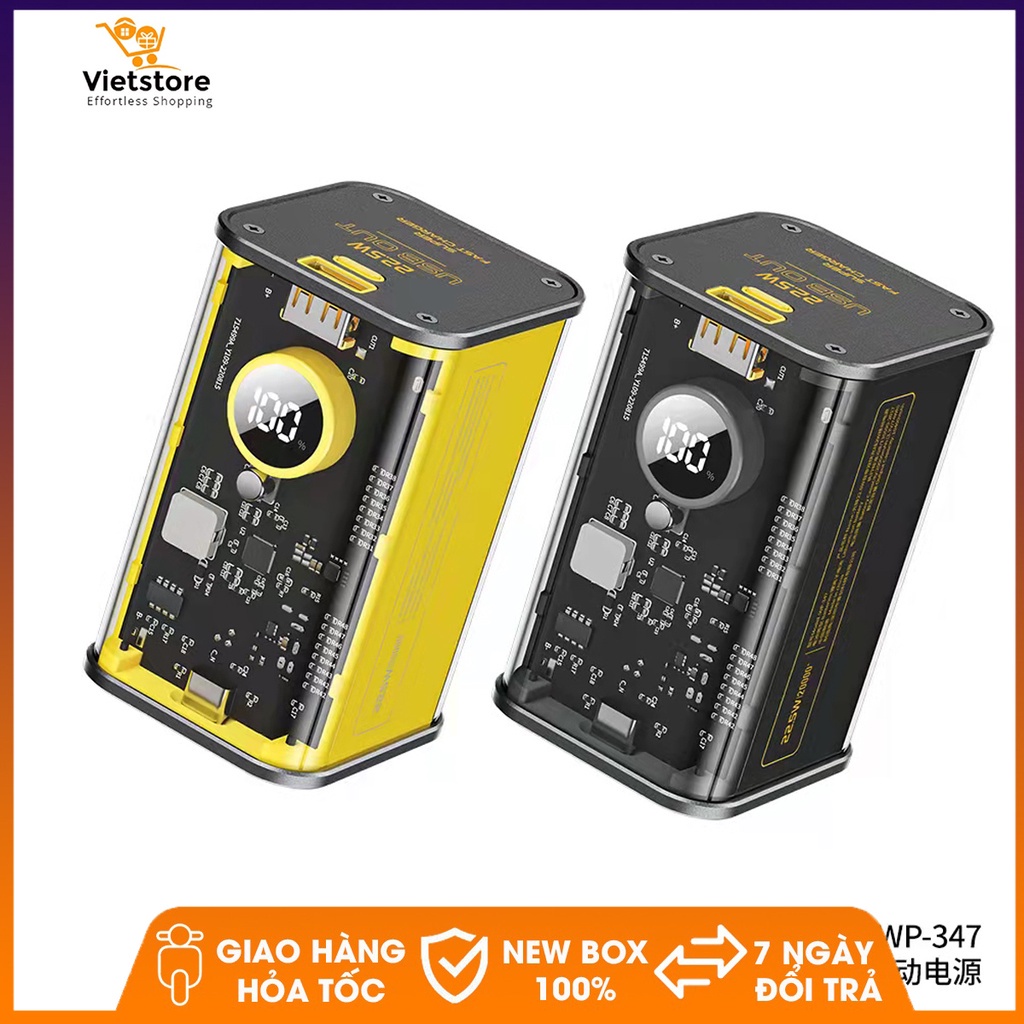 Pin sạc dự phòng WEKOME 20000mah Màn hình kỹ thuật số trong suốt Bộ sạc di động Power Bank có cáp