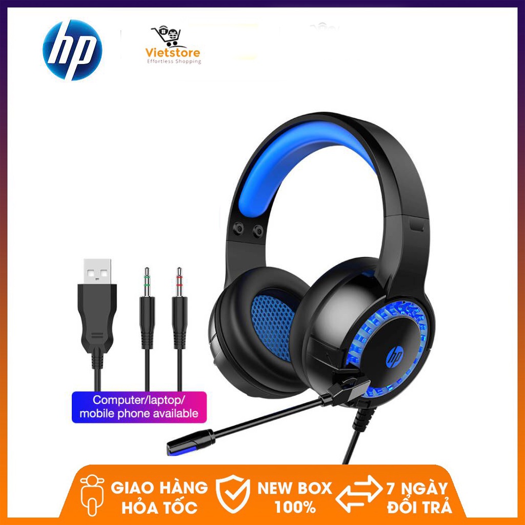 Tai nghe chơi game HP DHE-8011U đa phương tiện, loại chụp tai HP có đèn Led và Mic cổng USB / 3.5mm cho PC/Laptop