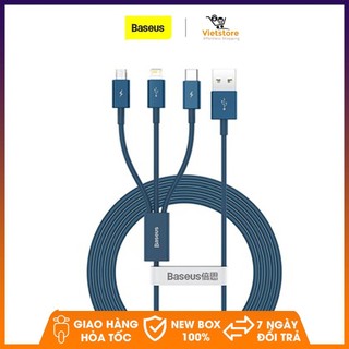 Cáp sạc nhanh Baseus 3 trong 1, dài 1.5m, sạc ba thiết bị cùng lúc, cáp sạc 3.5A sạc nhanh cho iPhone, Samsung, Xiaomi,.