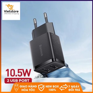 [Mã ELMS10 giảm 6% đơn 50K] Củ sạc Baseus Compact Charger 2 cổng USB 2.1A/10.5W, trang bị chip sạc thông minh, tiện lợi