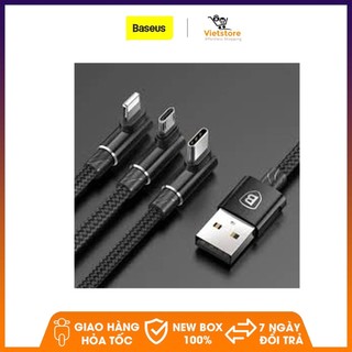 Cáp sạc đa năng BASEUS thiết kế gập 90 độ Series 3 đầu Lightning - MicroUSB - Type-C dài 120cm hỗ trợ vừa sạc vừa chơi