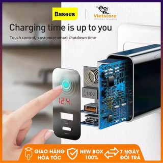 Củ sạc nhanh 45W thương hiệu BASEUS có màn hình hiển thị dòng , có chế độ hẹn giờ công nghệ Quick Charge 4