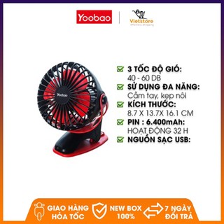 Quạt mini tích điện có kẹp đa năng Yoobao Y- F04 dùng 2 ngày liền với 4 chế độ (Pin siêu khủng 6400 mAh)