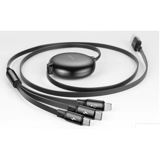 Cáp sạc đa năng siêu bền 3 đầu chuẩn Micro USB, Iphone Ipad, Type C thiết kế dây rút tiện dụng sạc 3 thiết bị một lúc đế