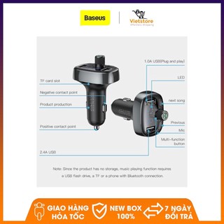Tẩu nghe nhạc và đàm thoại rảnh tay Baseus chuyên dụng trên ô tô tích hợp 2 cổng sạc điện thoại, USB Bluetooth 4.2