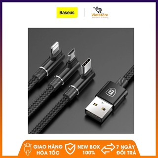 Cáp sạc đa năng BASEUS gập 90 độ Series 3 đầu Lightning - MicroUSB - Type-C dài 120cm hỗ trợ vừa sạc vừa chơi game