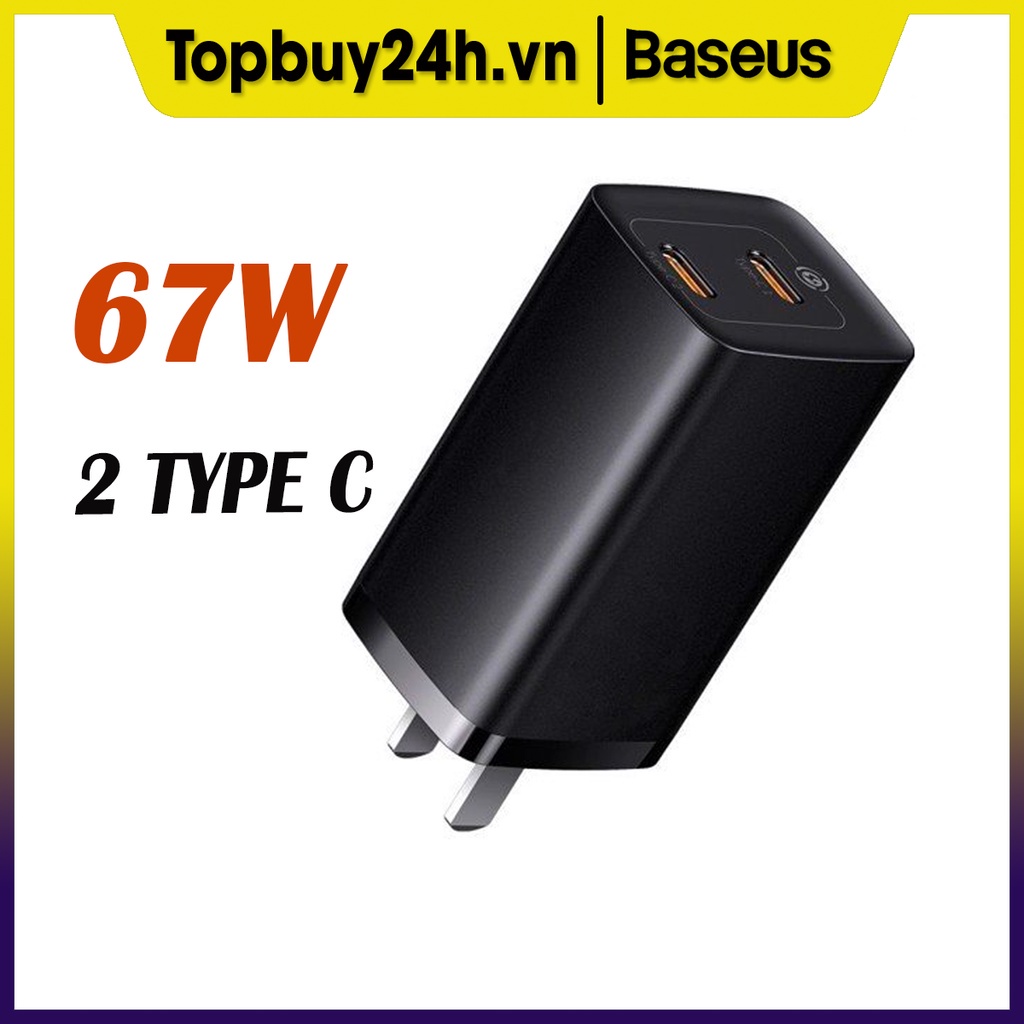 Bộ Sạc Nhanh Đa Năng Baseus GaN3 Lite Fast Charger 67W 2C/ C+U siêu bền hàng chính hãng bảo hành 12 tháng
