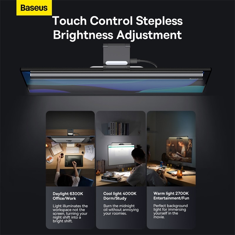 Đèn Màn Hình Baseus i-Work 2 Dành Cho Máy Tính Để Bàn Màn Hình LCD Đèn Học Laptop Cổng USB Ánh Sáng_Topbuy24h.vn