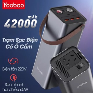 Trạm sạc điện yoobao en1 42000mah, sạc nhanh hai chiều pd65w, biến tần công suất lớn 220v, có đèn led sử dụng ngoài trời