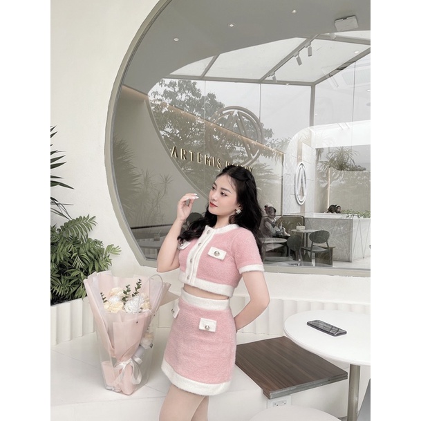 Set Áo Lông Thỏ Crotop - Chân Váy Chữ A