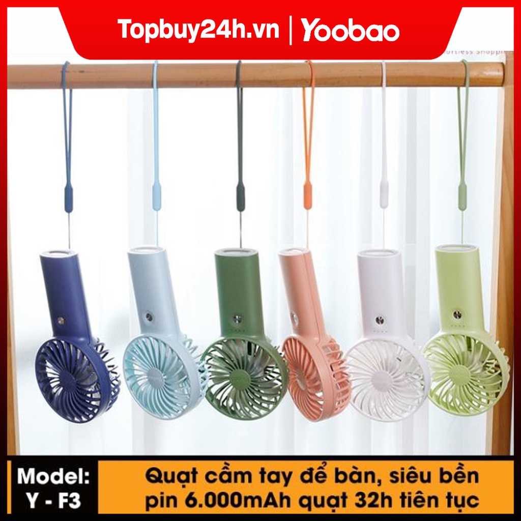 Quạt mini cầm tay hoặc để bàn Yoobao F3 tích điện pin sạc siêu bền 3000-6000mAh hoạt động liên tục 15-32h với 3 chế độ