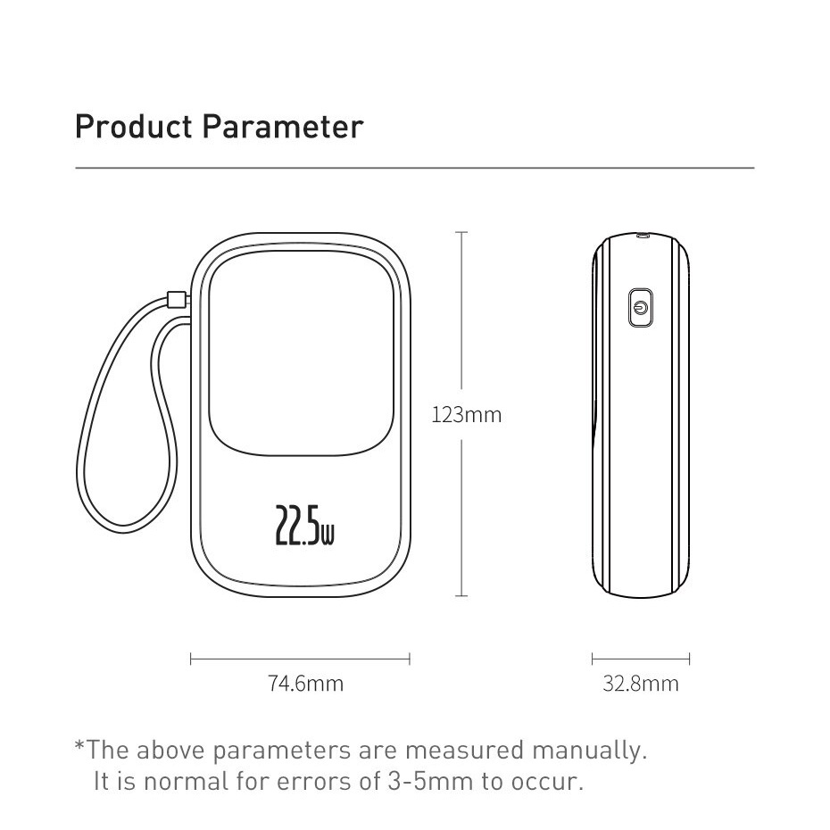 Sạc dự phòng Baseus 20000mAh 20W sạc nhanh PD QC màn hình LED hiển thị pin cho IPhone Samsung