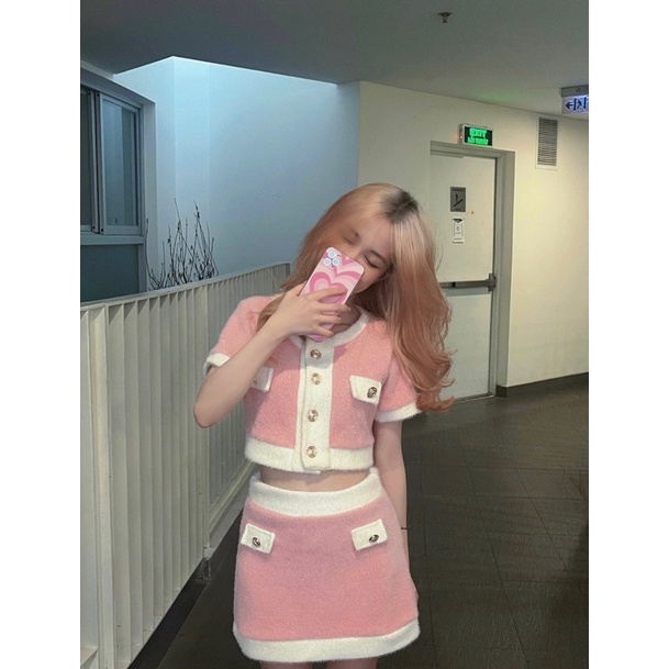 Set Áo Lông Thỏ Crotop - Chân Váy Chữ A