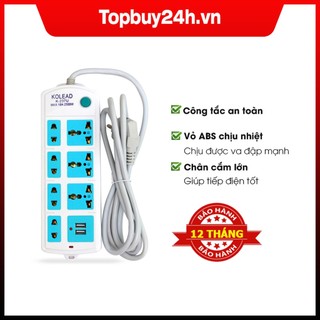 Ổ cắm điện đa năng có USB Kolead 9 cổng 2500W 10A màu trắng nhựa ABS chịu nhiệt và chịu được va đập mạnh K-237U