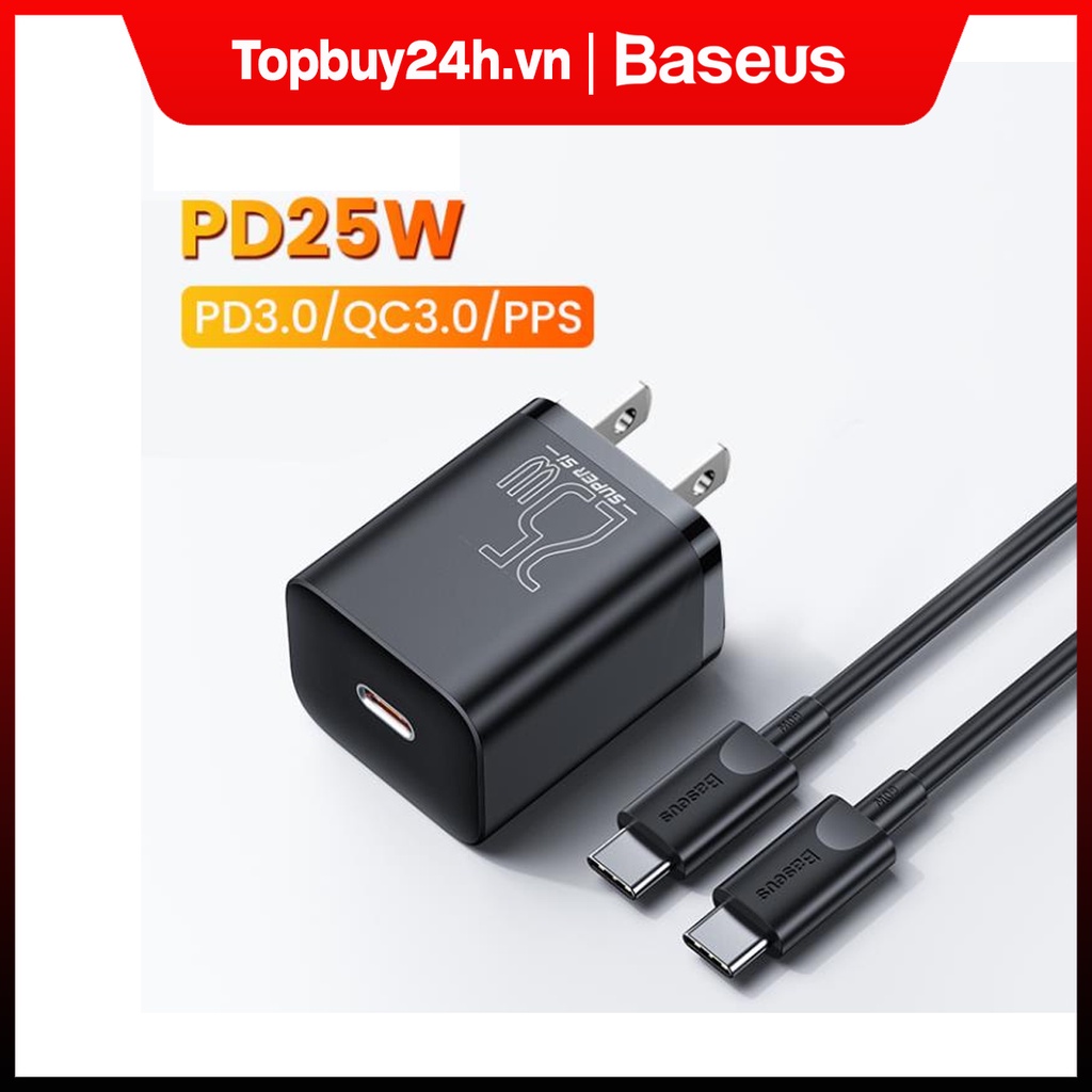 Bộ Sạc Baseus 25w Super Si Loại C Cho Iphone 12 Xiaomi Samsung Hỗ Trợ Qc 3.0 Cáp Sạc 1m