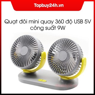 Quạt đôi mini đa năng quạt cực mạnh cực êm có thể quay 360 độ dùng nguồn USB 5V dùng trên xe ô tô, để bàn, tại nhà