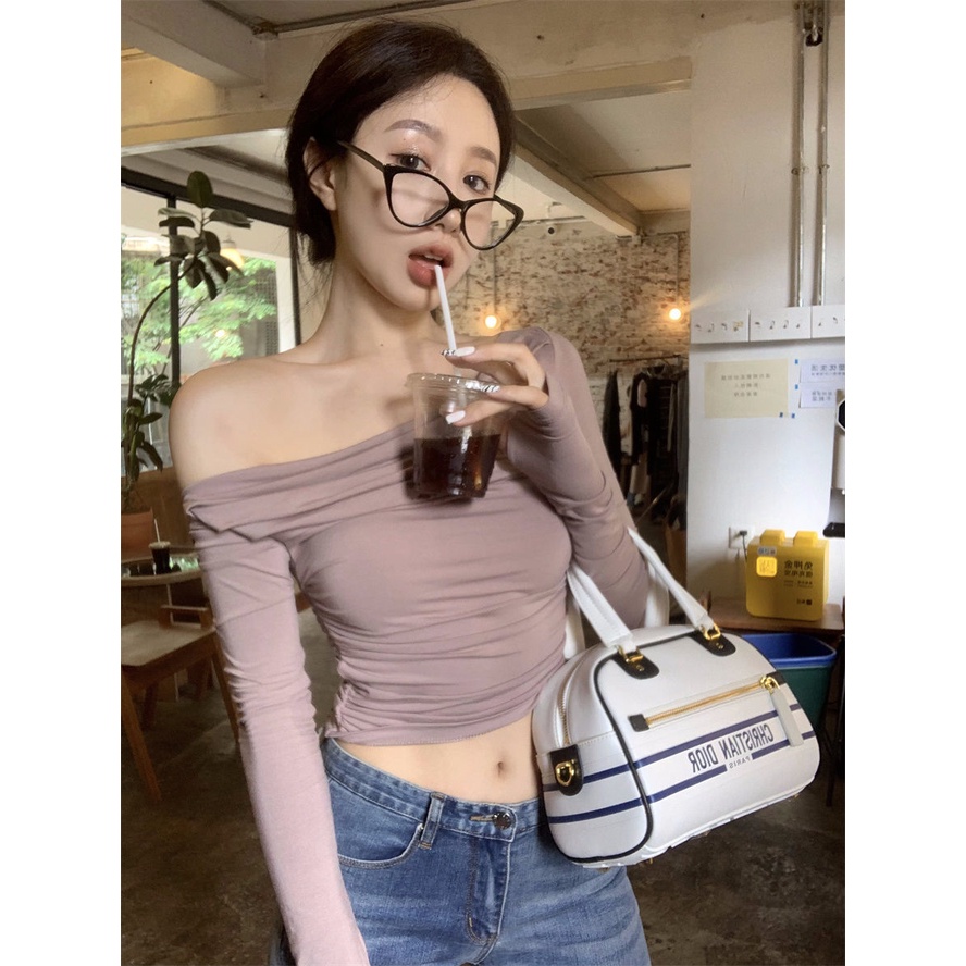 Áo Thun Tay Dài Dáng Ôm Phong Cách Retro Thời Trang Mùa Thu Dành Cho Nữ