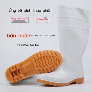 Ủng vệ sinh nhà máy thực phẩm cỡ lớn màu trắng giày nước giày đi mưa ủng đi mưa làm việc ủng đi mưa nam nữ ủng c