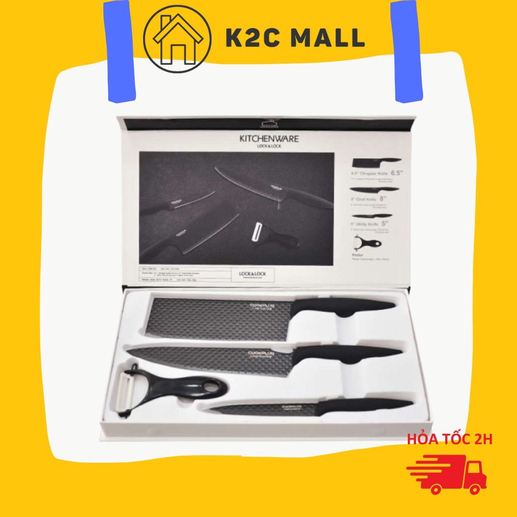 Bộ dao nhà bếp 4 món thép không gỉ chống dính LocknLock CKK104S4 (3 Dao 1 Bào) - K2CMALL