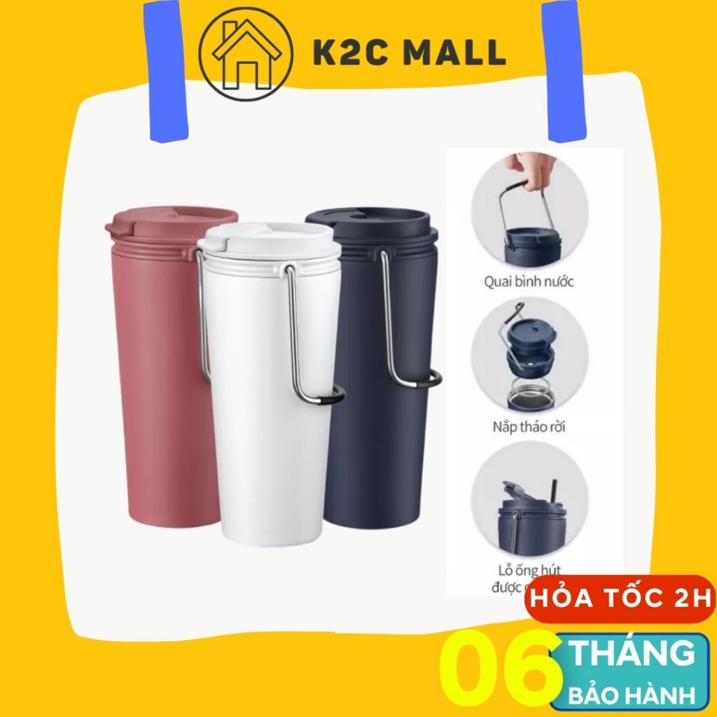 Ly giữ nhiệt LocknLock có quai xách, 2 nắp tiện dụng Bucket Tumbler 540ml LHC4269- K2CMALL