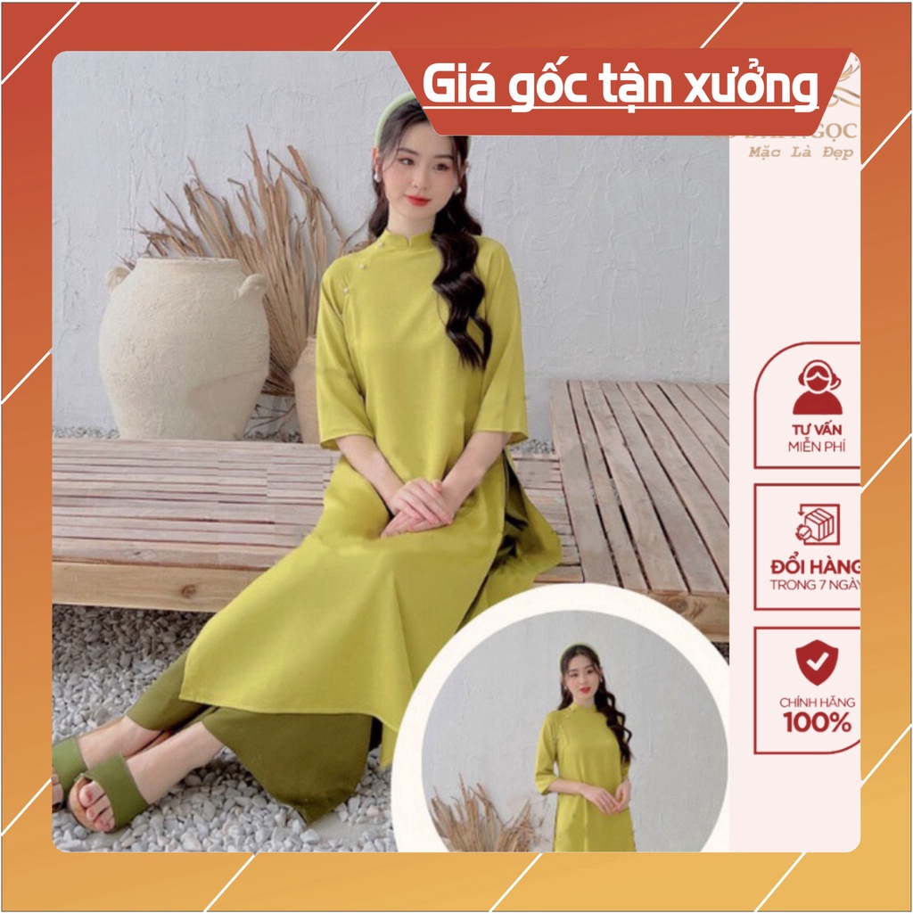 [Ảnh thật} Áo dài cách tân dáng suông kèm quần mẫu thiết kế, chất lụa tây thi ánh nhẹ, mềm mịn