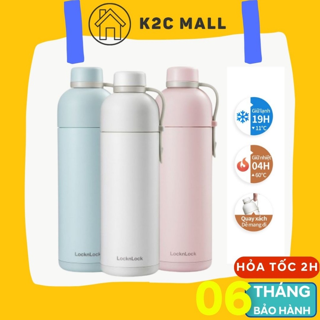 Bình giữ nhiệt LocknLock Belt Bottle LHC4267 490ml 3 màu pastel , có gắn giữ nấp bình -K2CMALL