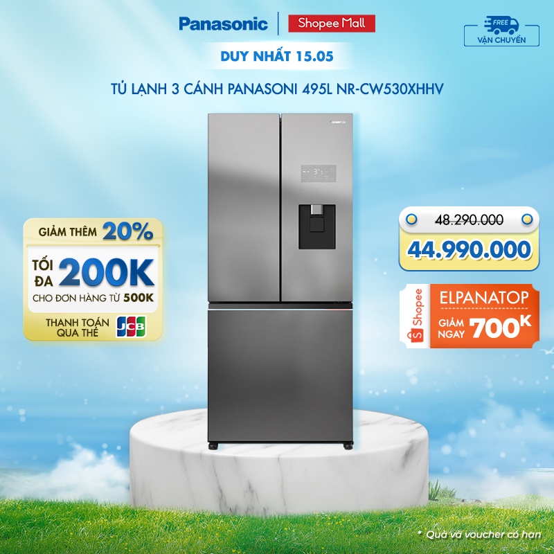 Tủ lạnh Panasonic 3 cánh NR-CW530XHHV 495L - Cảm biến thông minh - Lấy nước ngoài