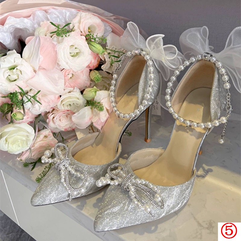 Giày Cao Gót Mũi Nhọn Đính Ngọc Trai Thời Trang Mùa Xuân 2023 Quyến Rũ Dành Cho Nữ