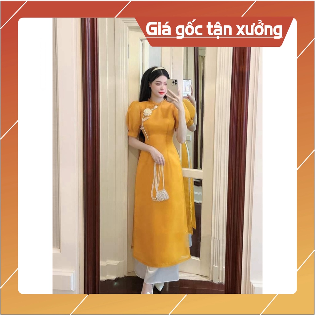 [Ảnh thật} Áo Dài CÁCH TÂN 4 TÀ TƠ LỤA Cổ Bèo Thêu Hoa MÃ 99