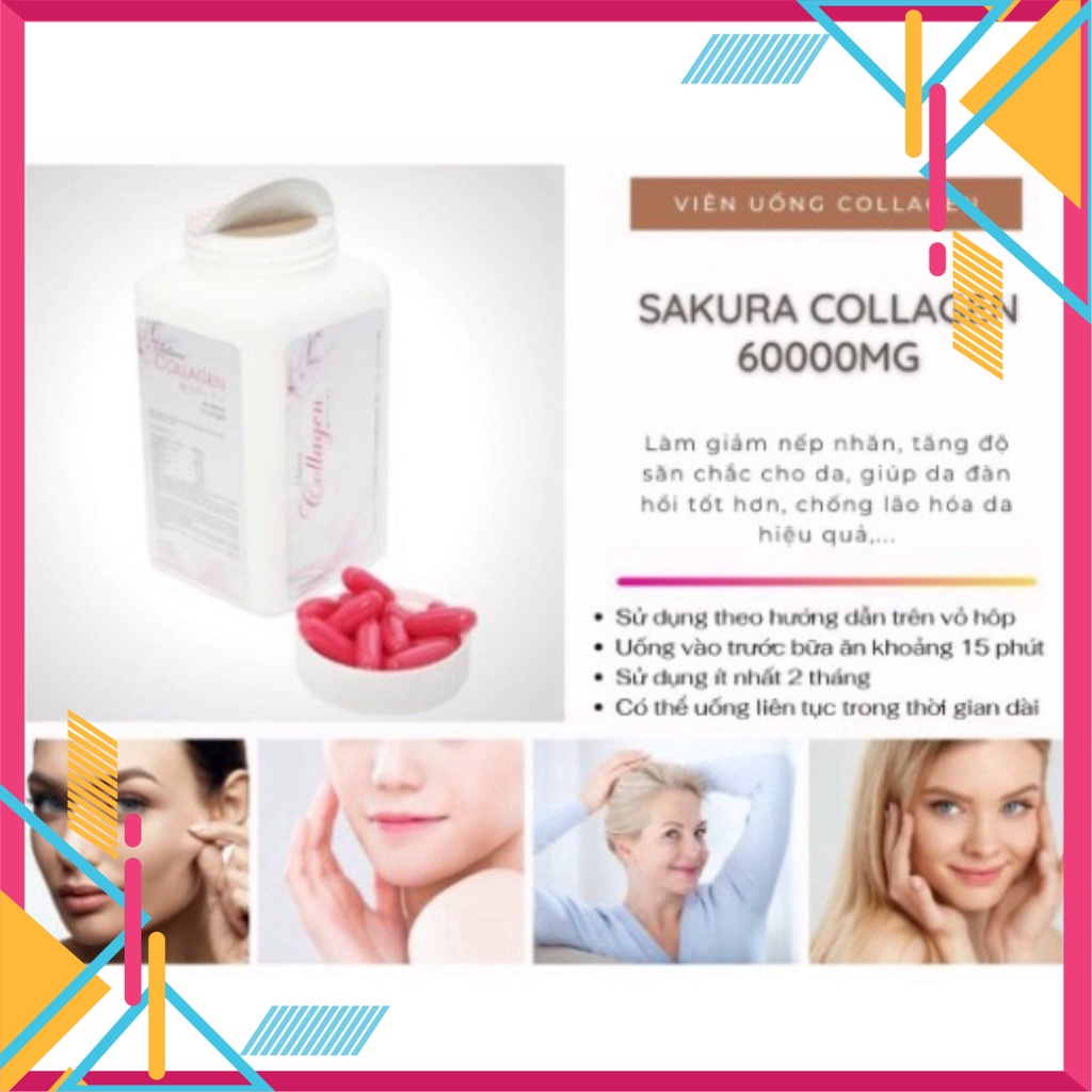 Viên Uống Collagen Sakura Japan Dưỡng sáng da Cấp Ẩm Cho Da Chống ô xy hóa Dưỡng Tóc Móng Hộp 120 Viên